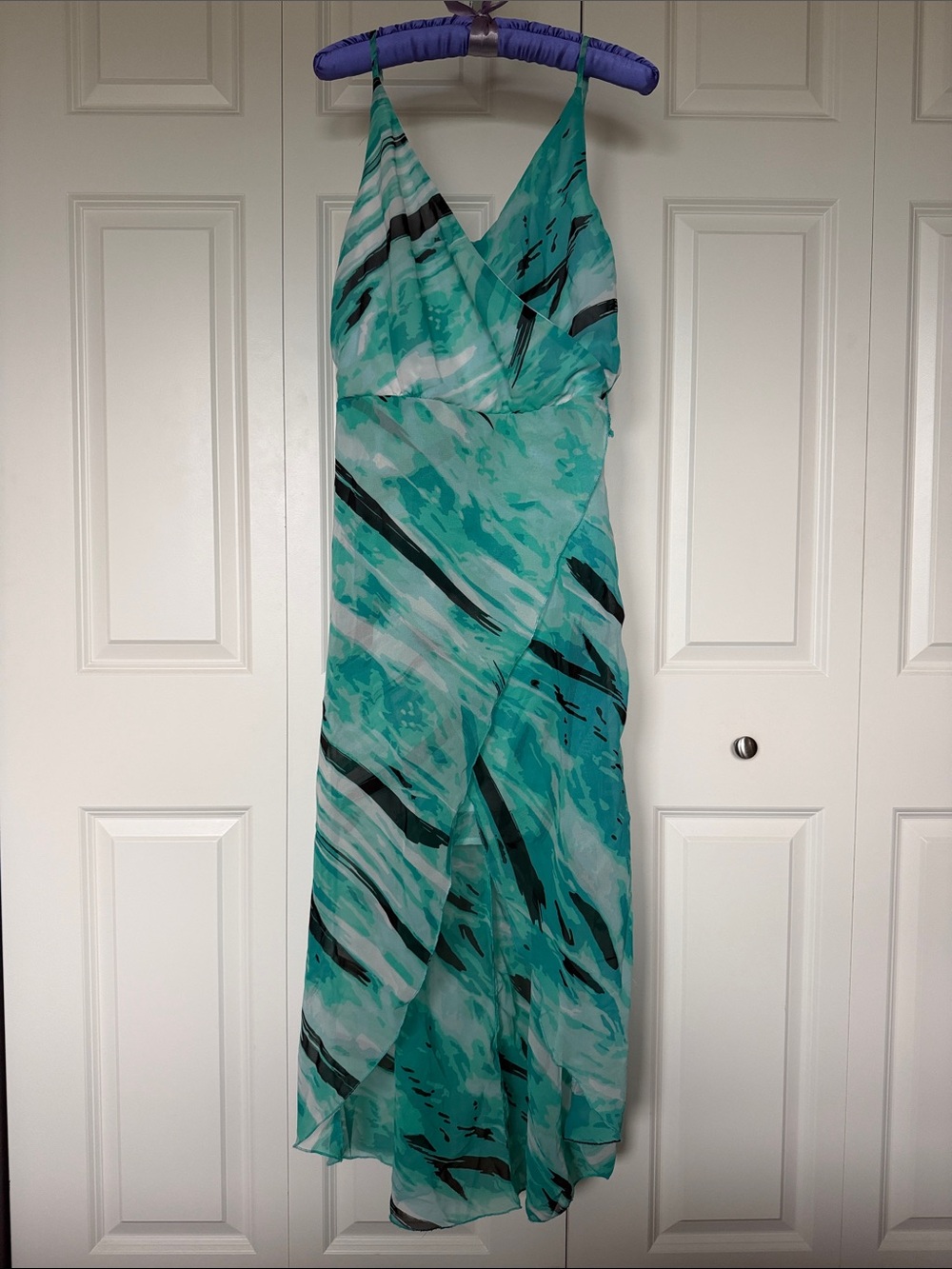 Adjustable Straps Aqua High-Low Faux Wrap Dress